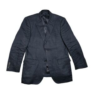 Uniqlo Premium 100% French Linen Blazer Jacket Mens Large 40R Navy Blue Slim Fit